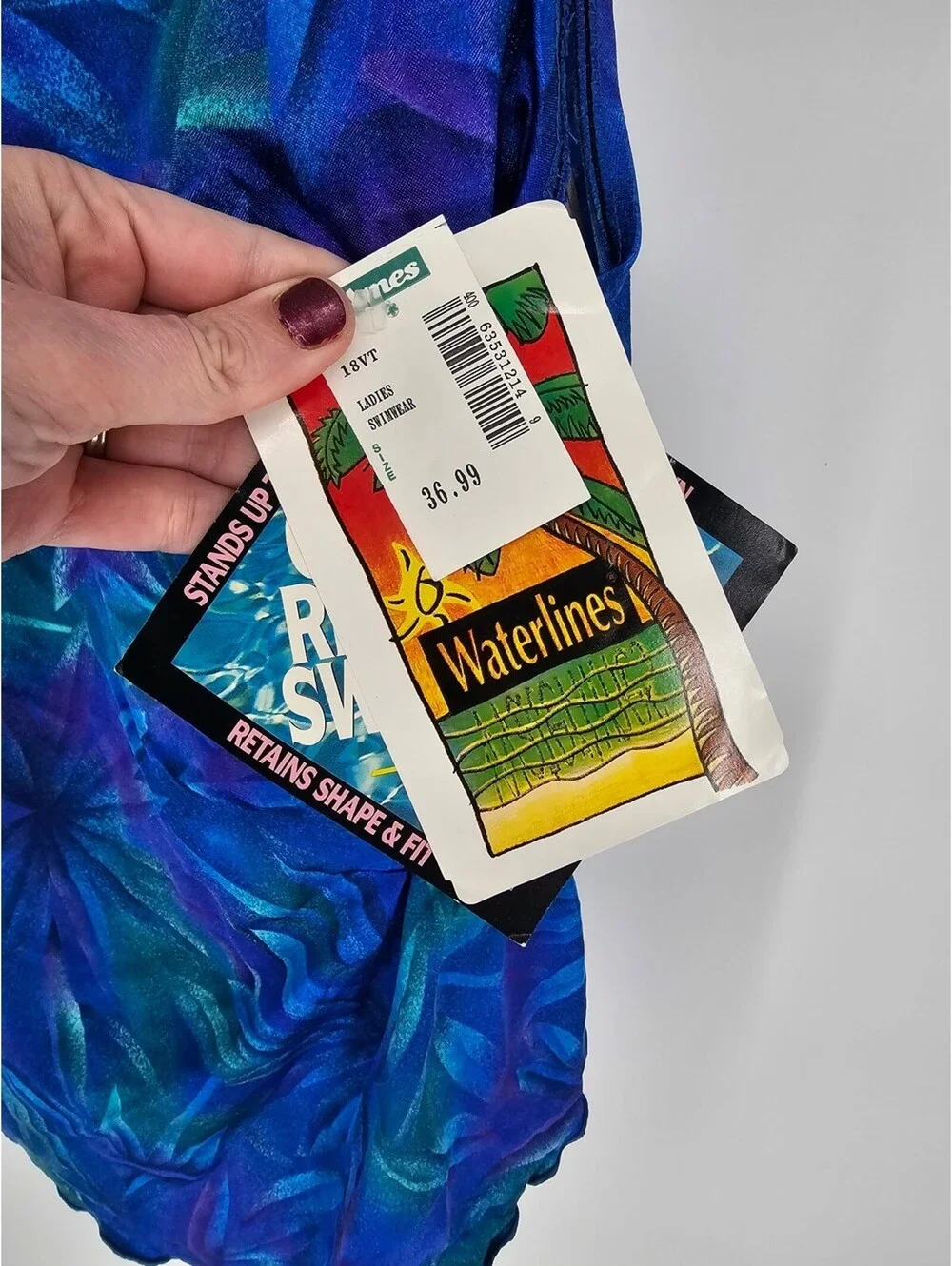 Vintage 1990s Waterlines Womens Sz 18 One Piece Swimsuit Blue Nautical NEW